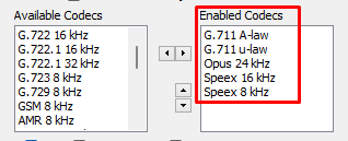 MicroSIP Enabled Codecs